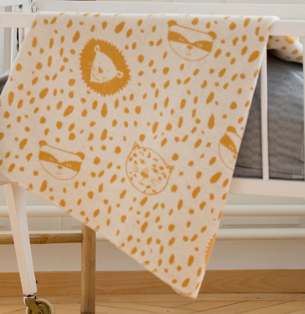 David Fussenegger Gold Leopard, Raccoon & Lion Juwel Bassinet Blanket