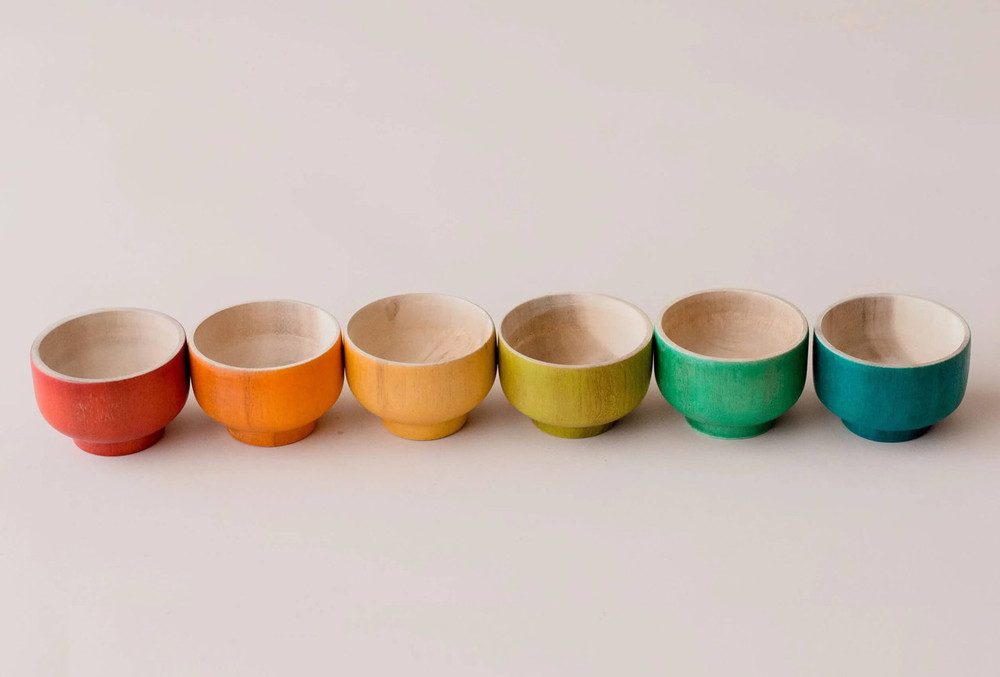 rainbow wooden sorting bowls