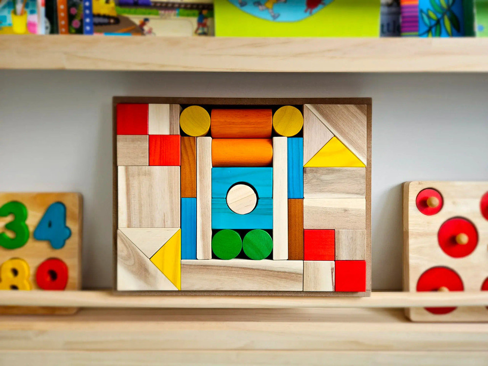 qtoys coloured wooden block set