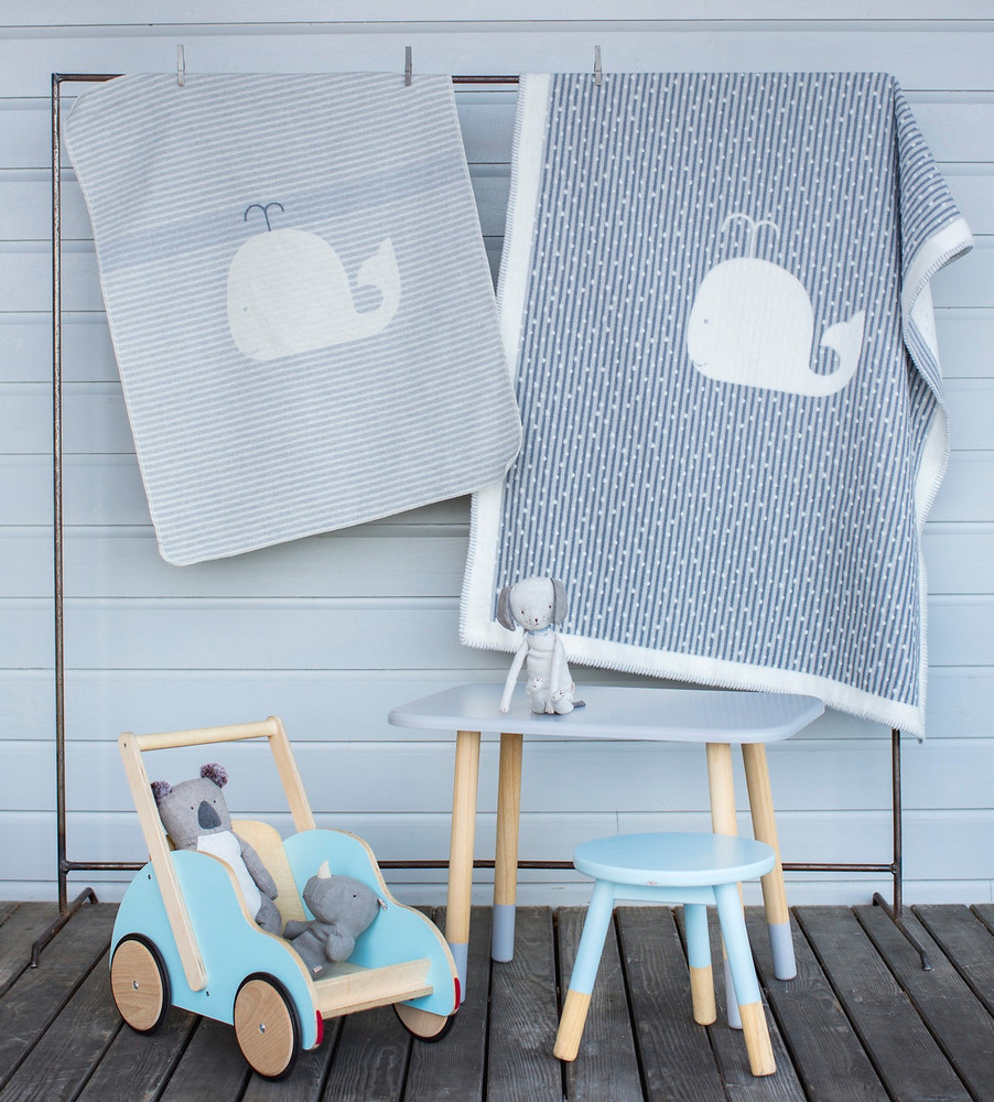 David Fussenegger Grey Stripe Whale Bassinet Blanket