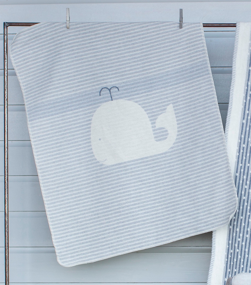 David Fussenegger Grey Stripe Whale Jewel Bassinet Blanket