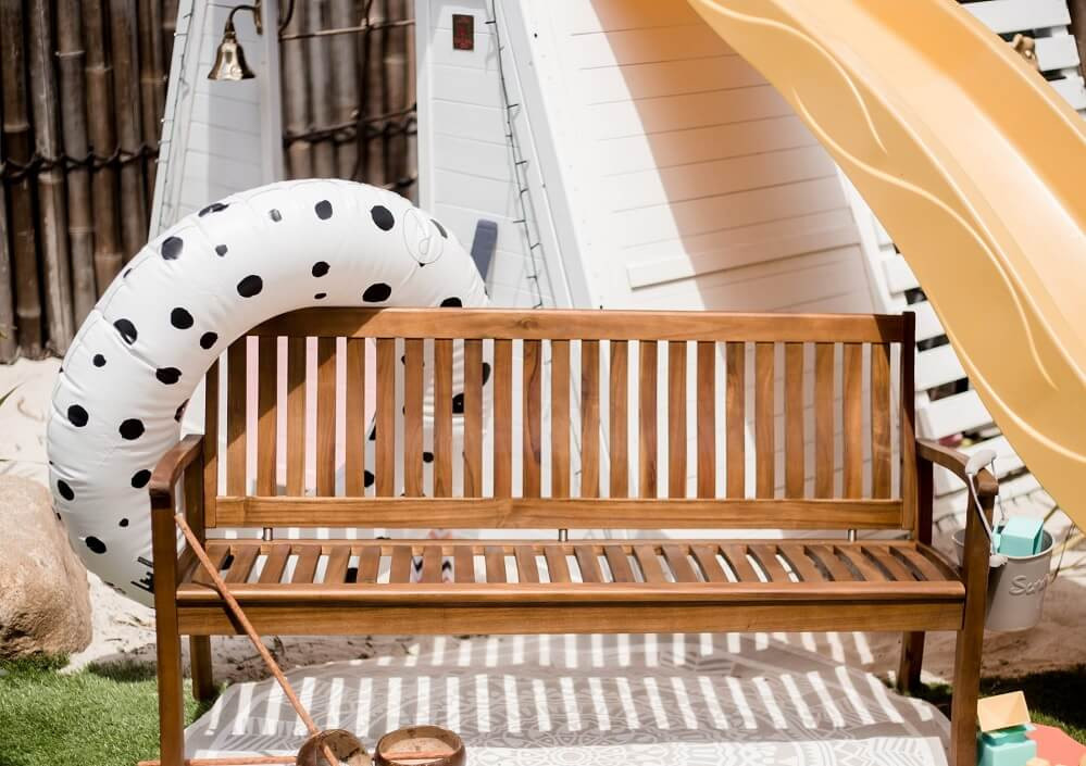 wooden kids bench outside