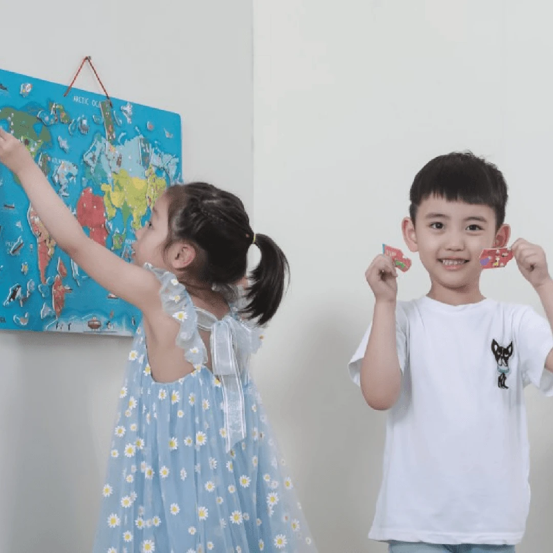 Kids Playing with Viga World Magnetic Puzzle
