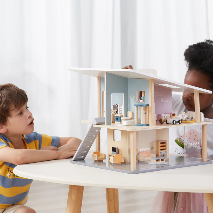 children playing with polar b holiday house