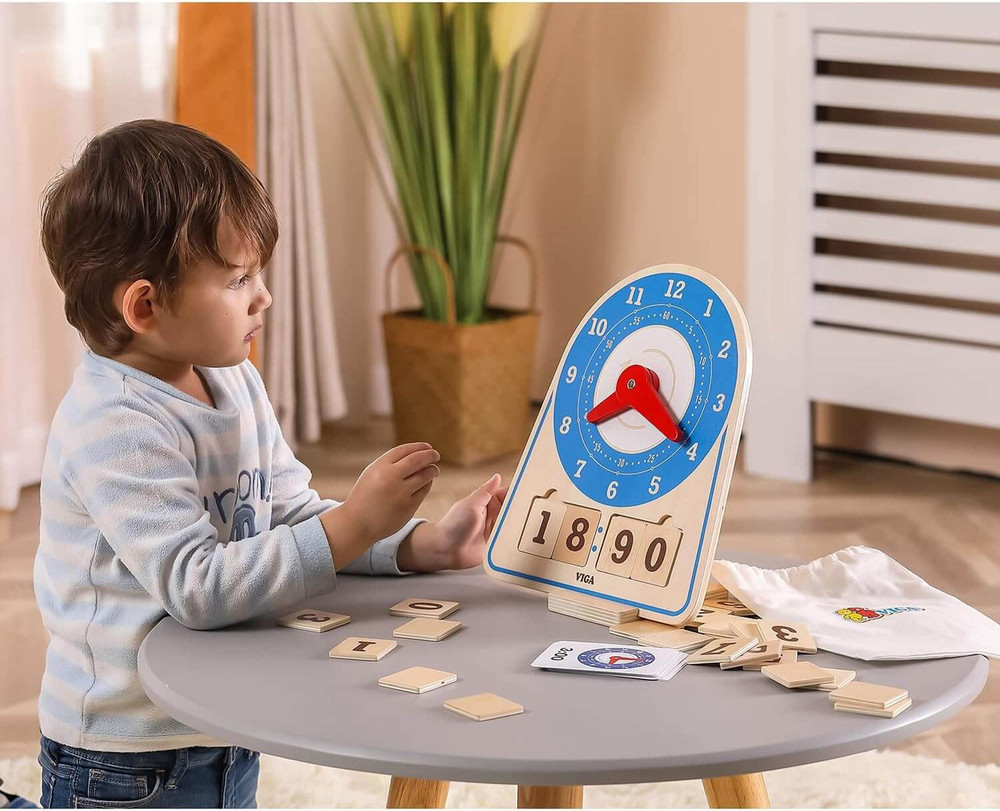 wooden telling the time learning clock toy