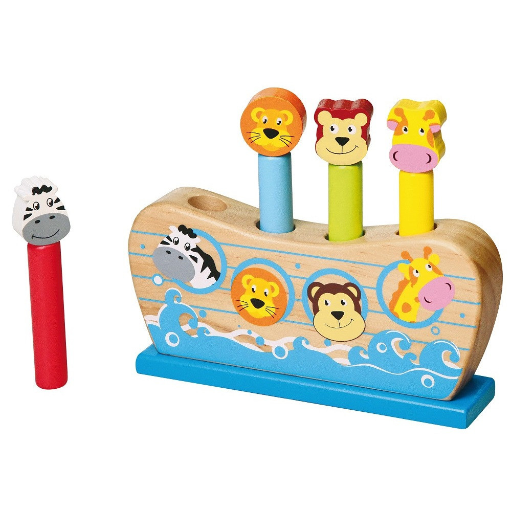 Viga Pop Up Noah\'s Ark is a fun toy that allows a child to push an animal in, then wait for it to pop out.