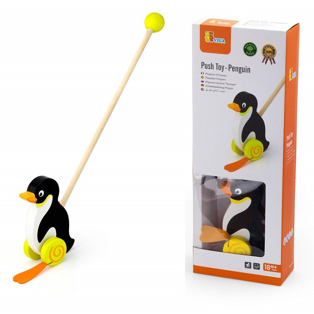 Viga Penguin Push Toy in box packaging