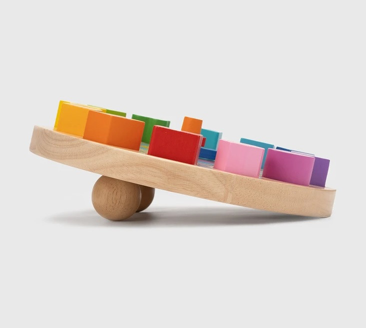 side of balancing wooden clock puzzle