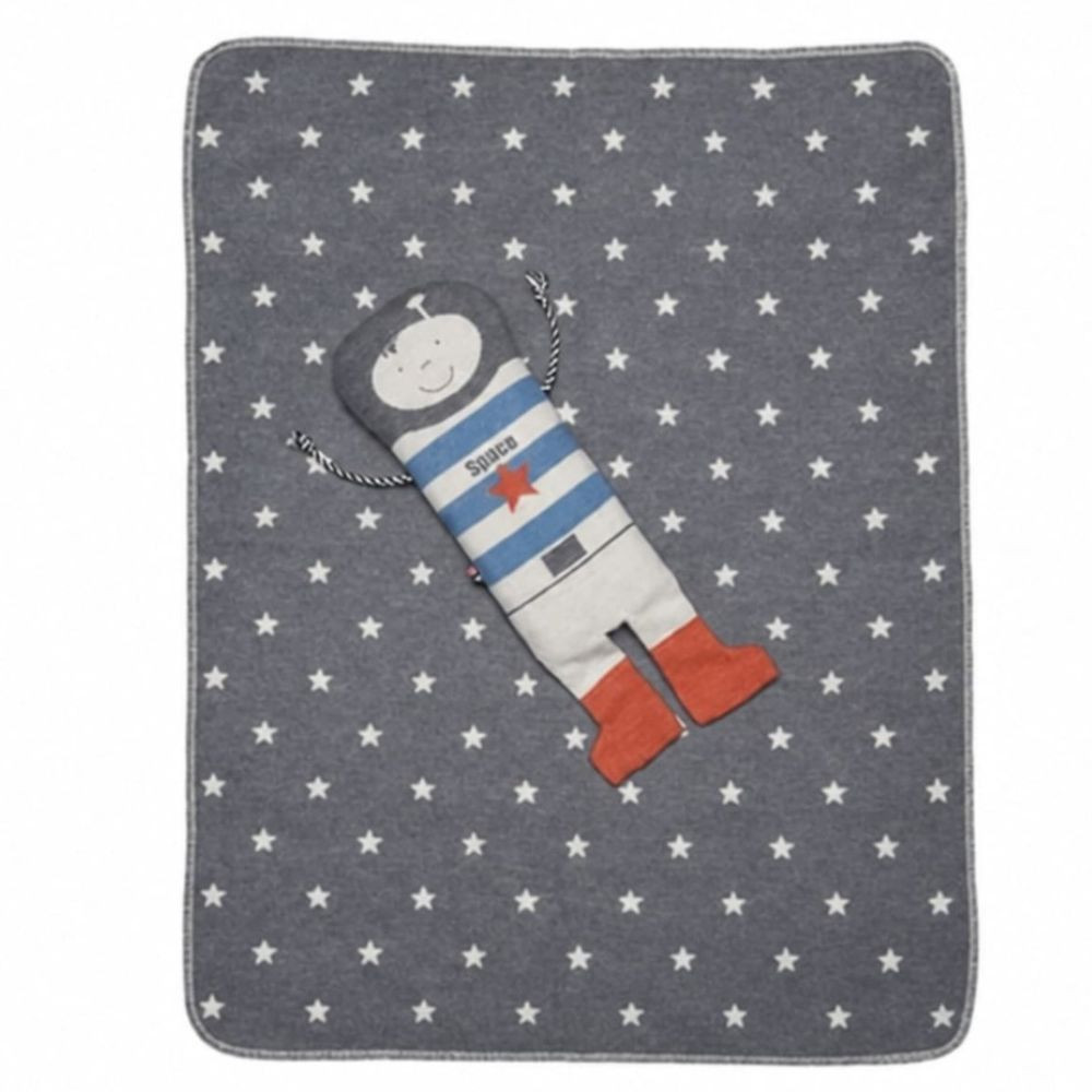David Fussenegger Grey Bassinet Blanket With Astronaut Puppet
