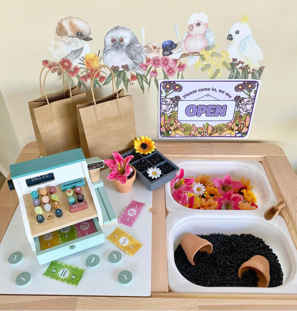 tenderleaf cash register in pretend play flower shop