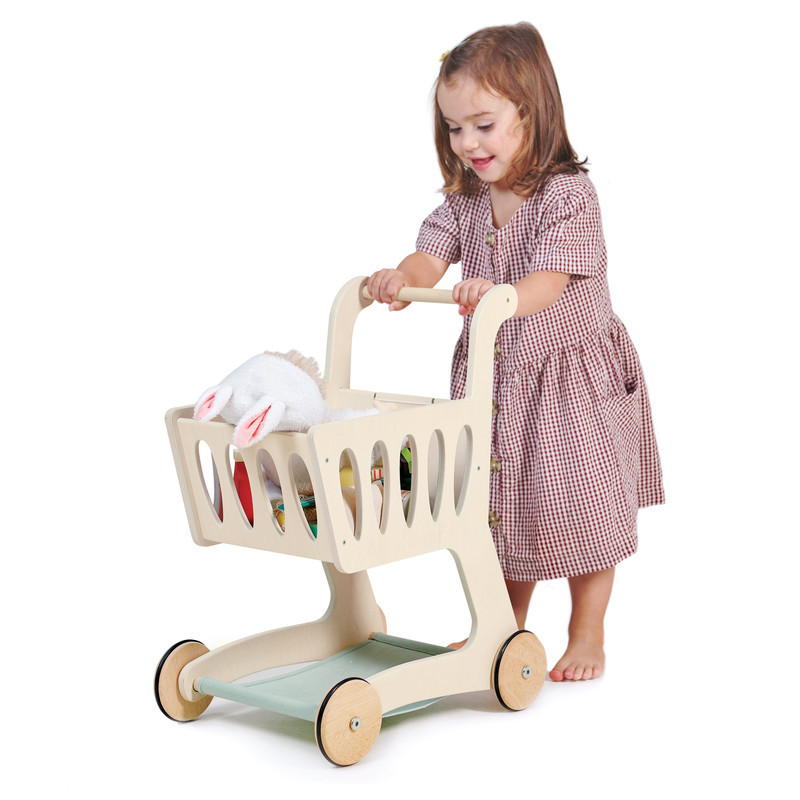 girl pushing tenderleaf shopping cart