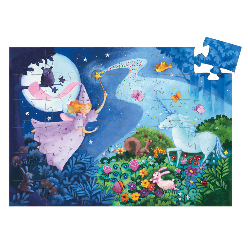 Djeco Fairy And Unicorn Silhouette Puzzle is a 36-pc rectangular puzzle