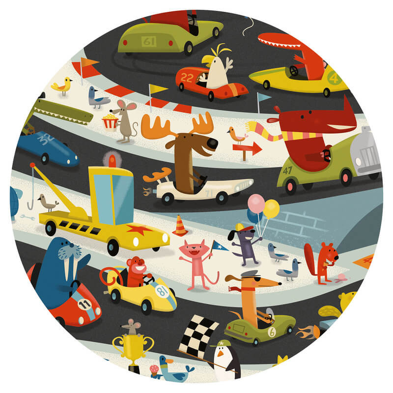 Djeco Car Rally 54pc Observation Puzzle illustration detail