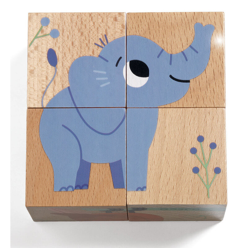 Djeco Wild & Co Wooden Puzzle has an elephant on one side