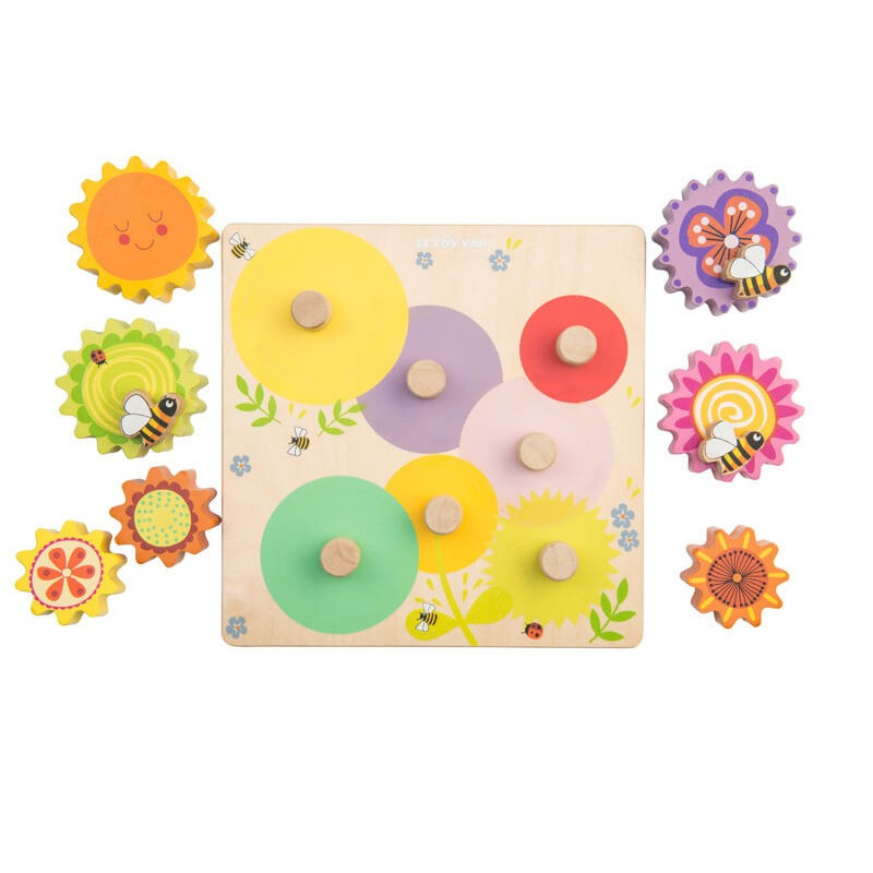 Le Toy Van Petilou Gears & Cogs Busy Bee Learning Puzzle has 7 gears