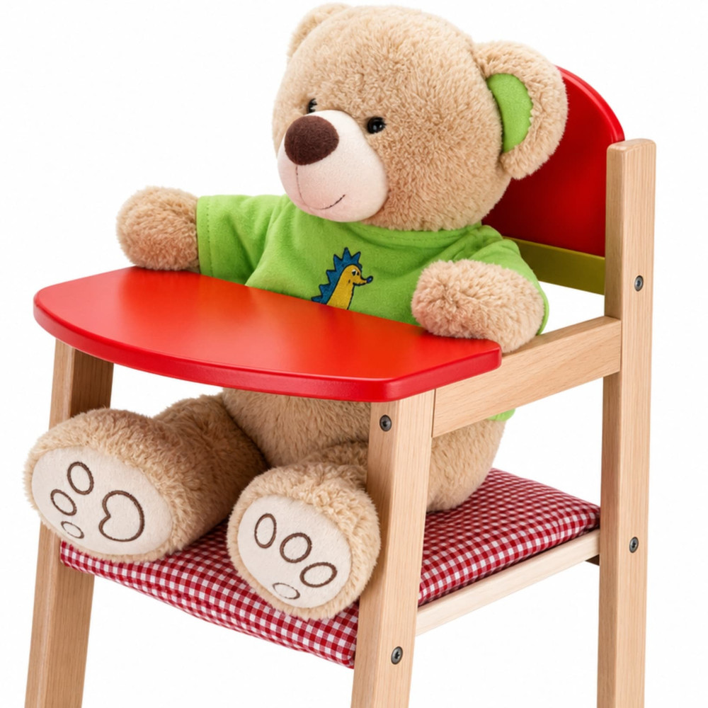 viga doll high chair red with bear