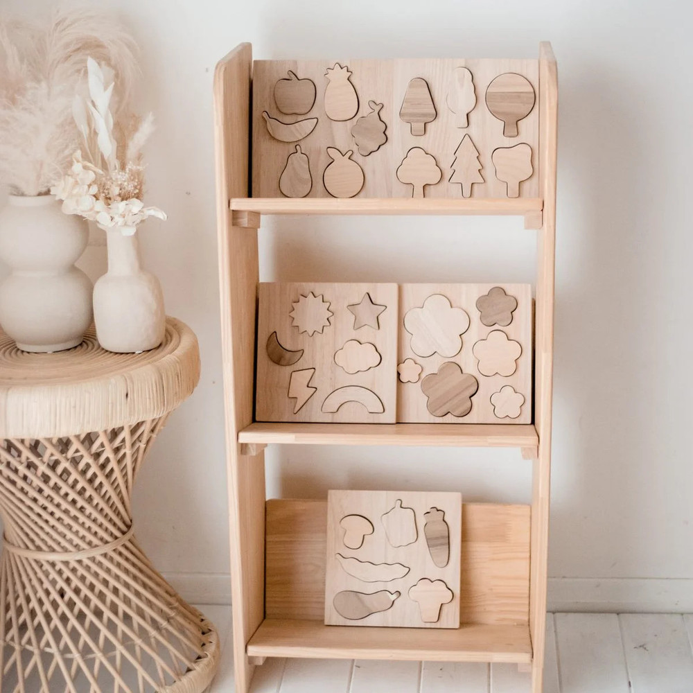 qtoys three tier wooden natural bookshelf 