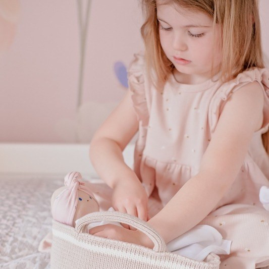 Bonikka Baby Doll with Green Outfit and Knitted Carry Cot Bassinet - image 9