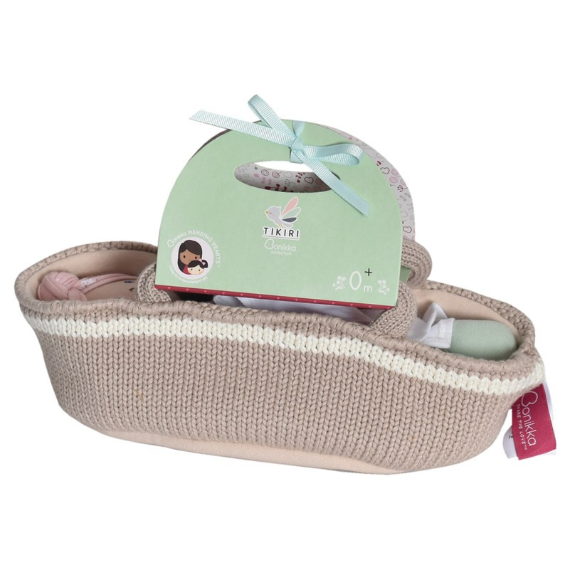 Bonikka Baby Doll with Green Outfit and Knitted Carry Cot Bassinet - image 10