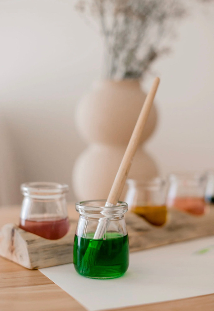 glass jars included in wooden paint pot holder