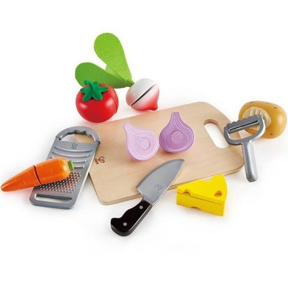 hape vegetables and chopping board pretend play set