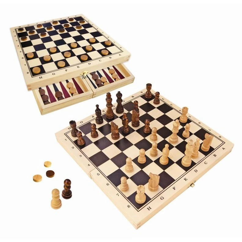 Fun Factory Wooden Fold up Chess & Checkers
