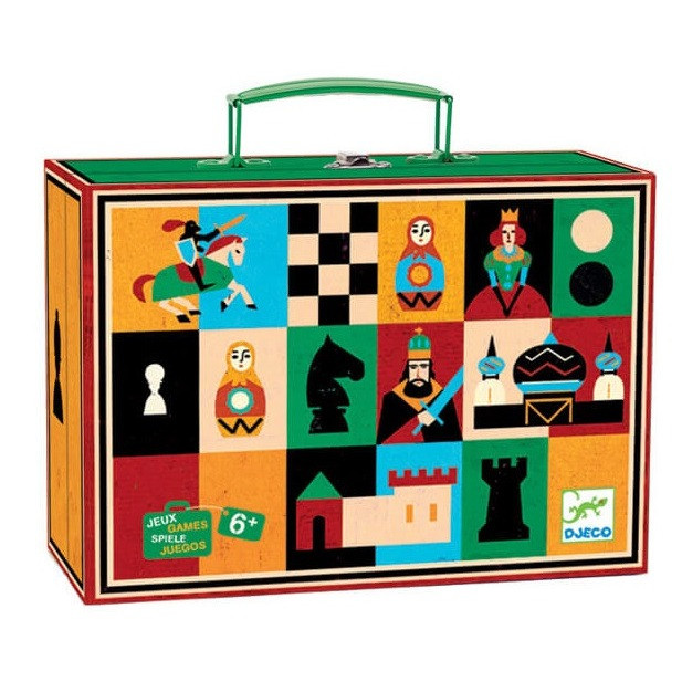 djeco chess and checkers game in carry case