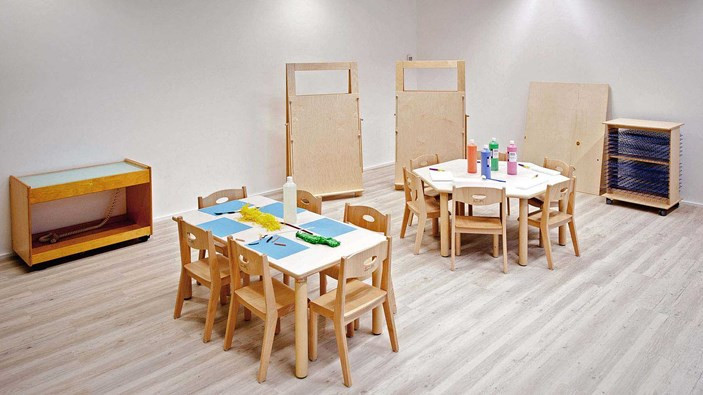 GAM Montessori Stackable Wooden Chairs in centre