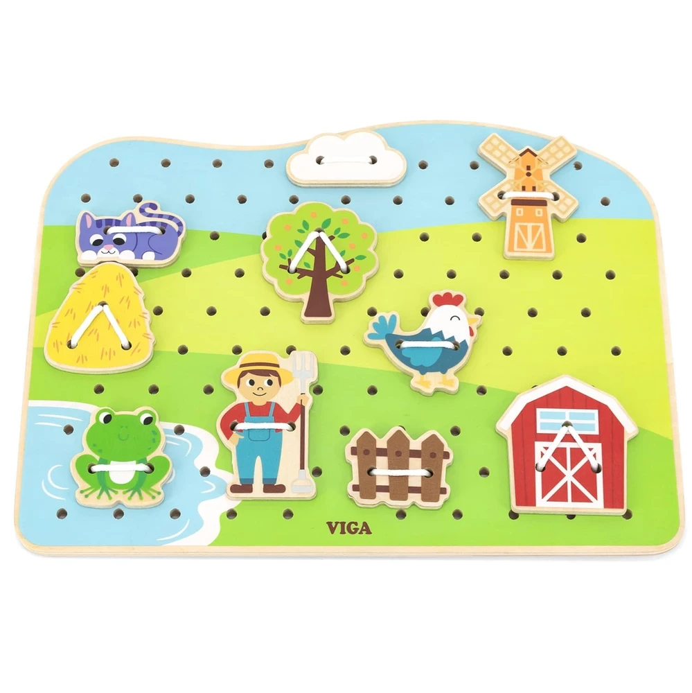 Wooden Farm Lacing Game