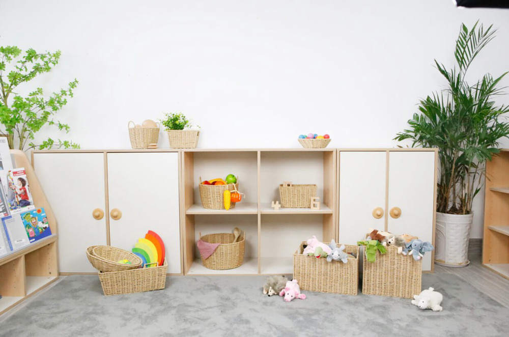 storage baskets in early learning classroom