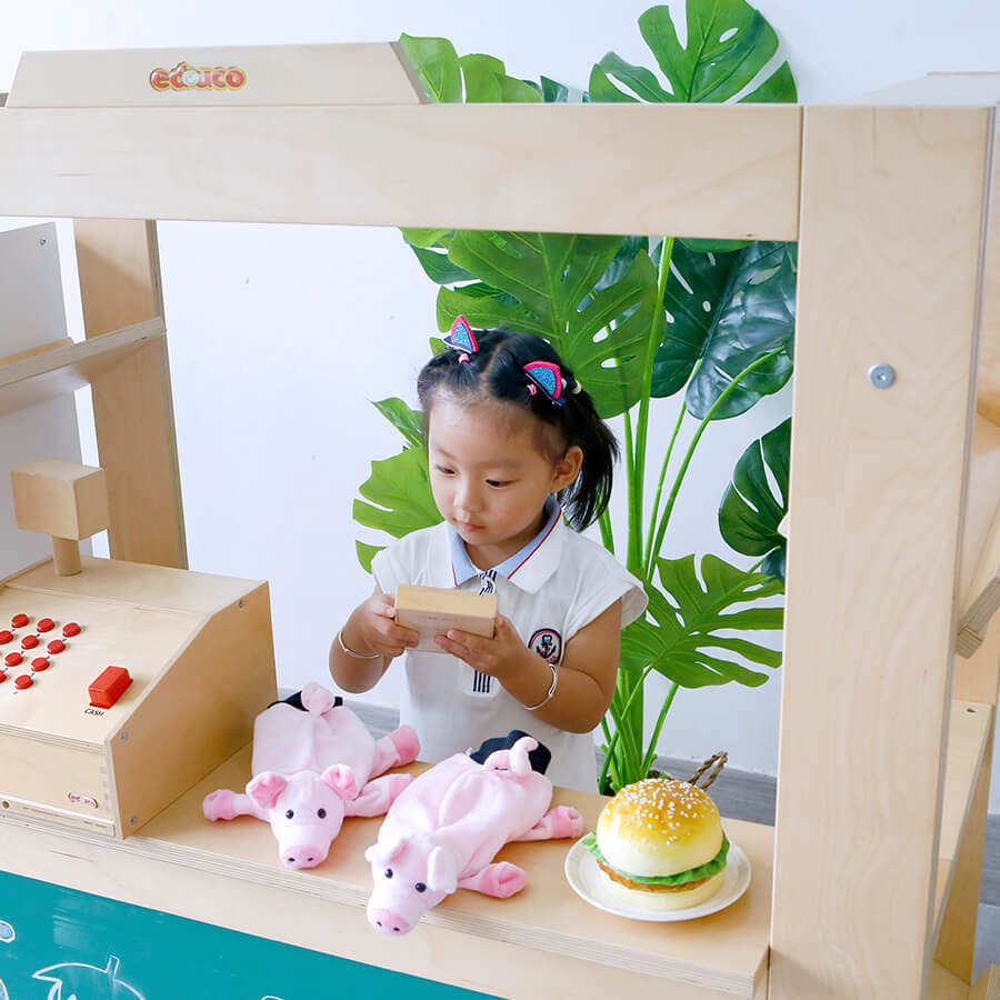 educo wooden shop playhouse close up