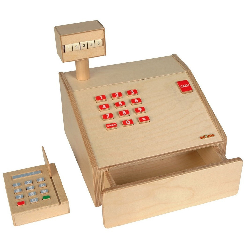 educo wooden pretend play cash register