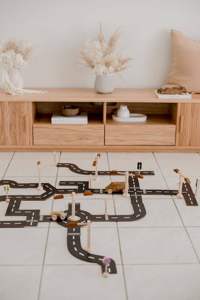 wooden road play set