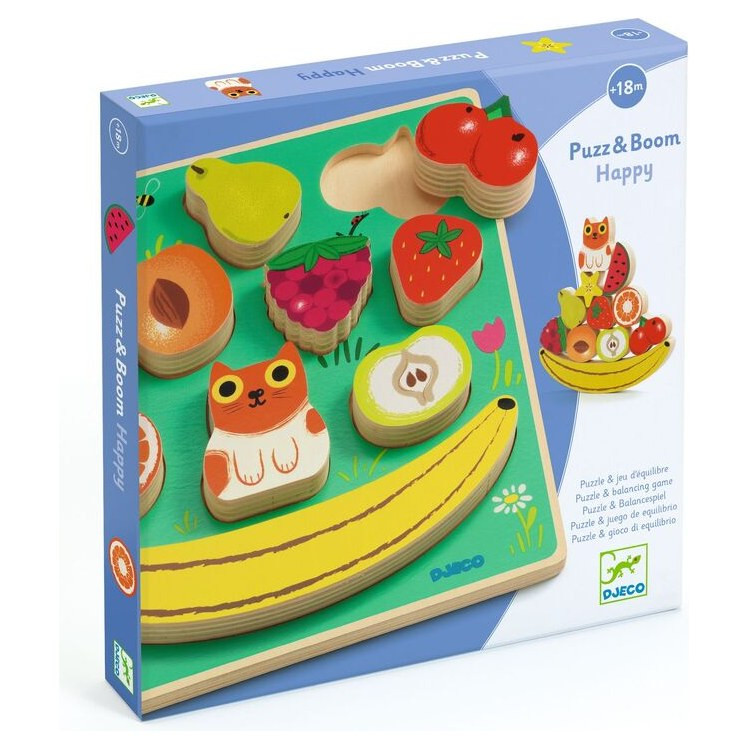 Djeco Happy Puzz & Boom Wooden Puzzle - Cat & Fruit Balancing Puzzle - image 4