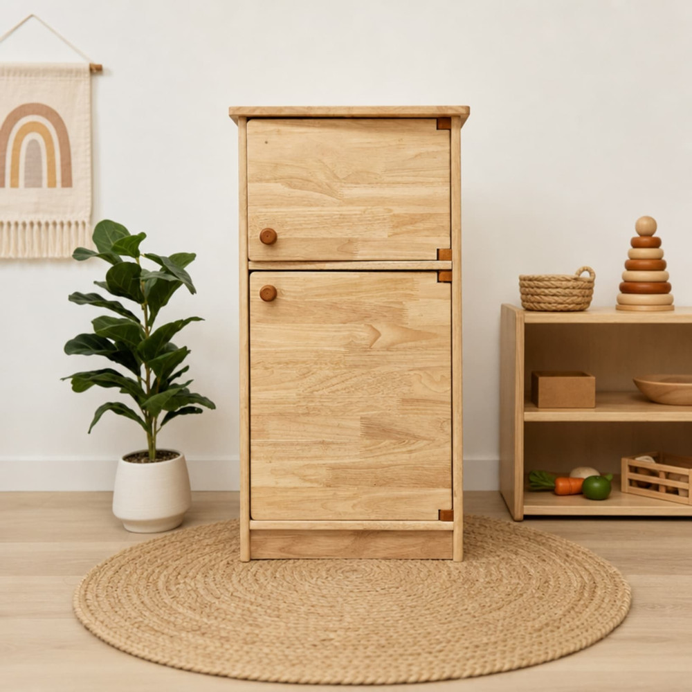 natural wooden toy fridge