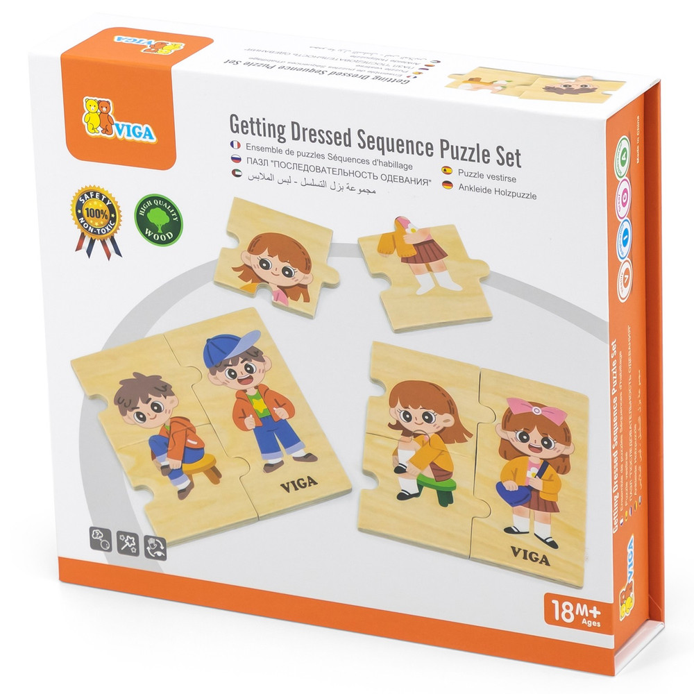 VIGA Getting Dressed Sequence Puzzle Set Kids Educational Wooden Toy