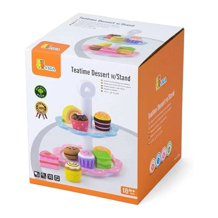 Viga Kids Pretend Play Teatime Dessert & Cupcake Stand Box