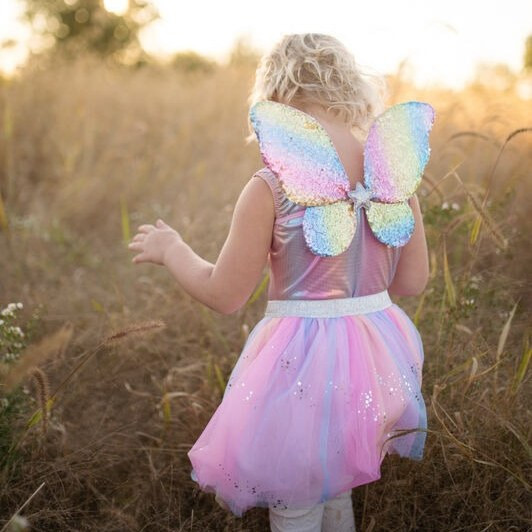 Great Pretenders Rainbow Sequins Skirt with Wings & Wand Children's Costume Set - image 3