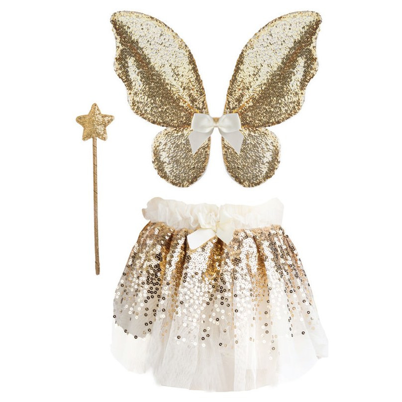 Great Pretenders Gracious Gold Sequins Skirt, Wings & Wand Kids Costume Set - image 6