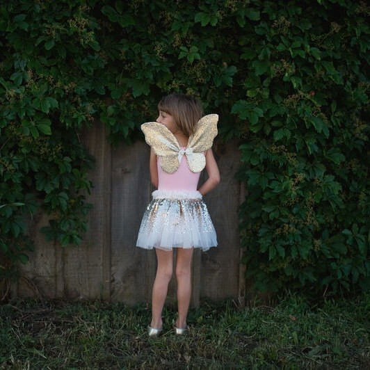 Great Pretenders Gracious Gold Sequins Skirt, Wings & Wand Kids Costume Set - image 8