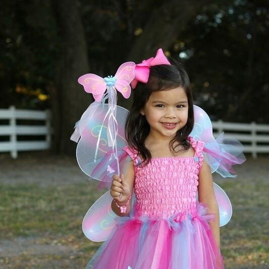 Great Pretenders Pink Butterfly Dress & Wings with Wand Kids Fairytale Costume Set - image 2