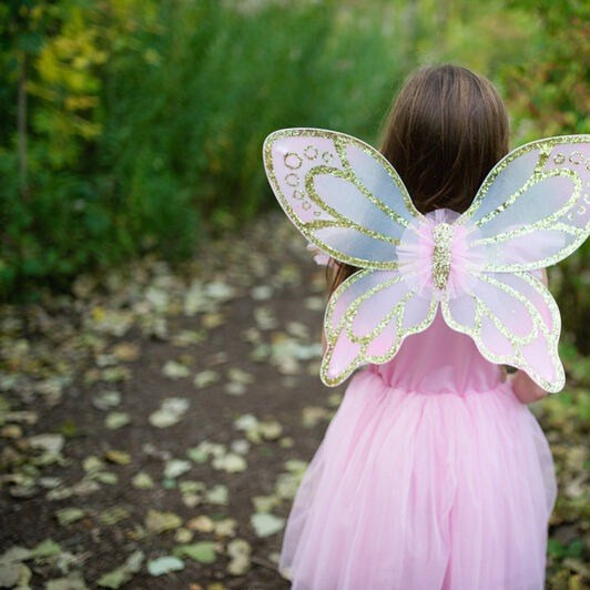 Great Pretenders Sparky Pink and Gold Sequins Butterfly Dress & Wings Kids Fairy Costume Set - image 5