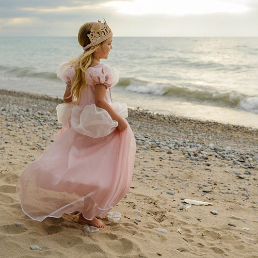 Great Pretenders Pink Antique Princess Gown Puff Sleeves Mesh Cover Dress Kids Costume - image 9
