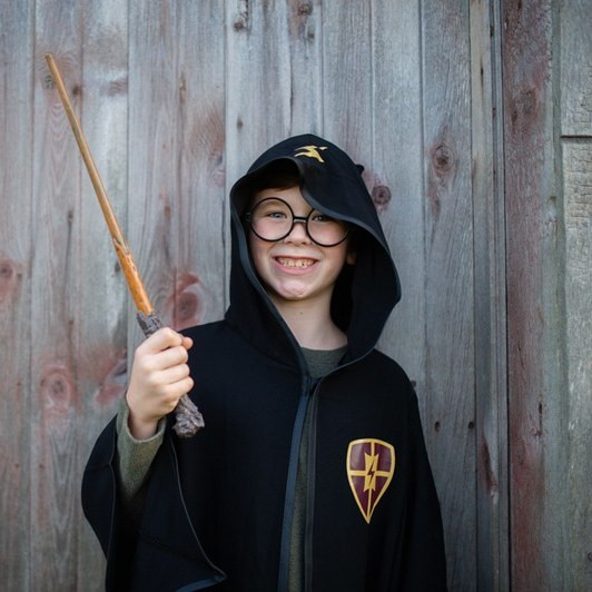 Great Pretenders Black Wizard Cloak with Glasses Kids Hooded Robe Costume Set - image 8