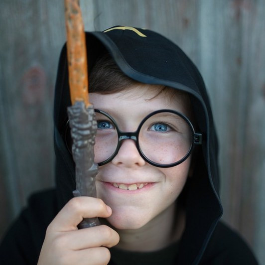 Great Pretenders Black Wizard Cloak with Glasses Kids Hooded Robe Costume Set - image 9