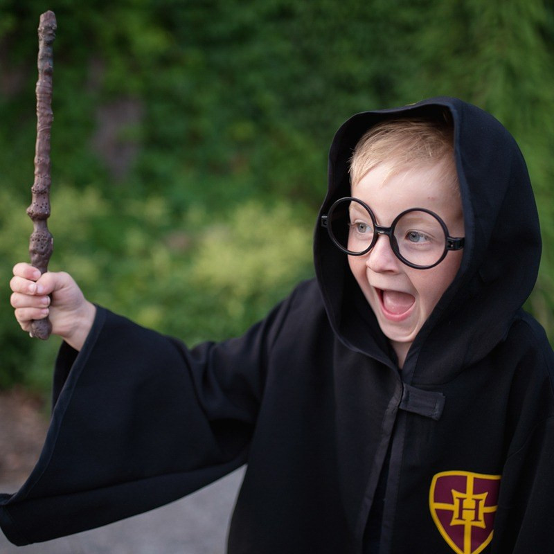 Great Pretenders Black Wizard Cloak with Glasses Kids Hooded Robe Costume Set - image 11