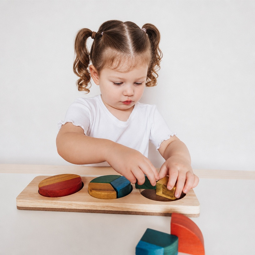 qtoys wooden fraction shape puzzle montessori