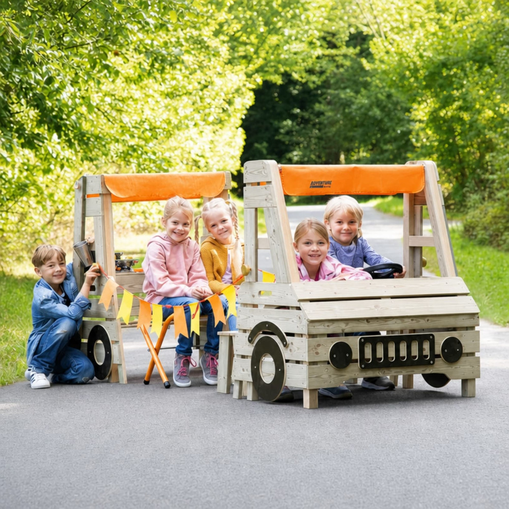 Wooden Playground Car with Kitchen with Kids Outdoor Play Equipment 