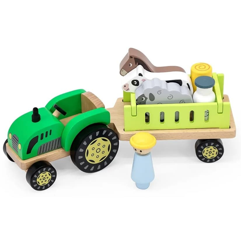 wooden tractor and animal farm toy