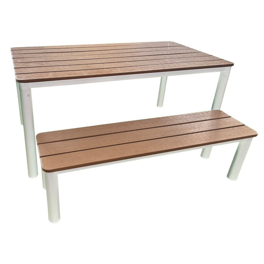 Outdoor Children's Table and Bench - Tan & White